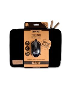 Port Torino Black 14" Sleeve with Black Wired Mouse